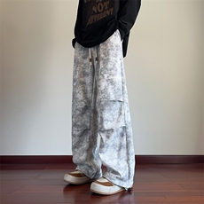 秋季新款潮流褶皱设计扎染宽松休闲脏脏裤B315-K116-特p40控78，男装休闲裤，电商B315