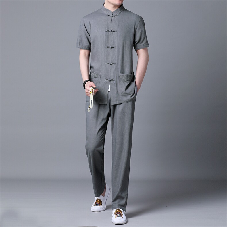BETZ08钱塘2020-2夏季亚麻男士短袖中式唐装套装精品P115，男装中老年男装，钱塘207-2