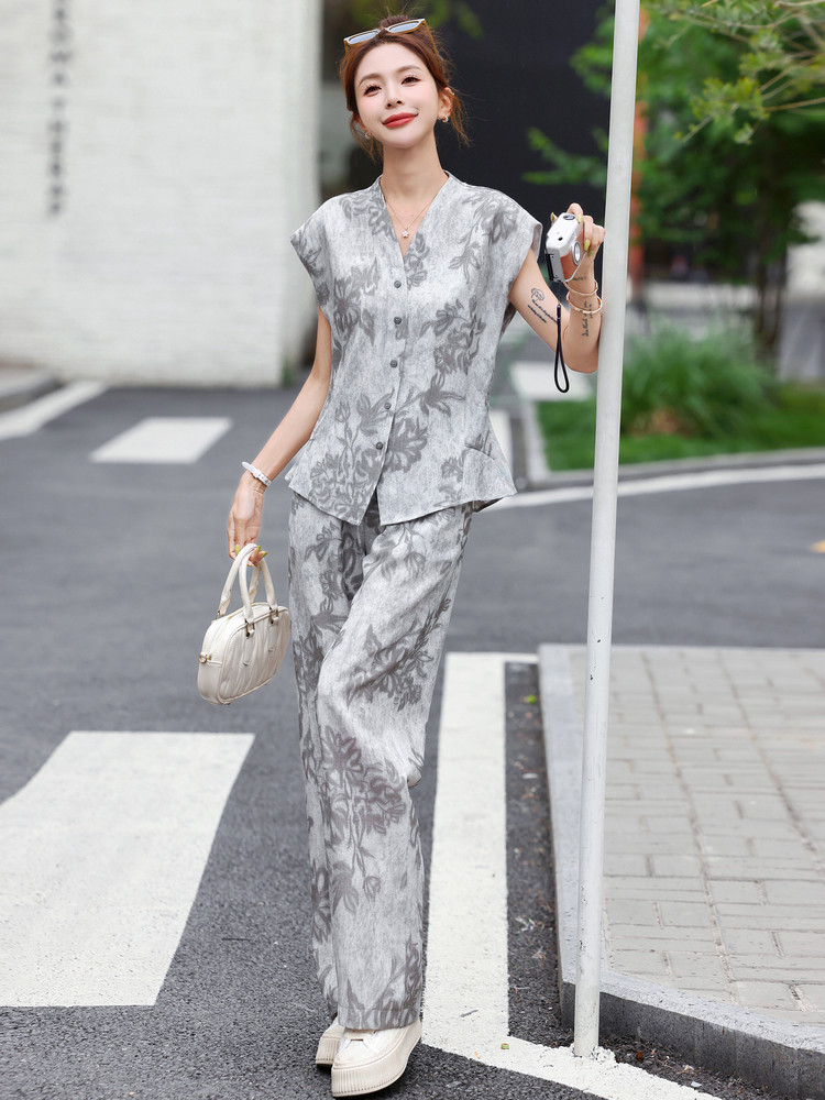 时尚印花套装女2025夏季爆款小个子气质名媛减龄显瘦休闲两件套潮,女装套装/套裙,梦依杭