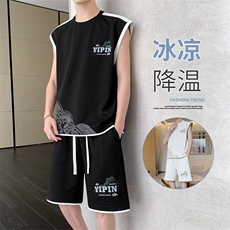 无袖背心男短袖T恤套装大码五分短裤两件套217-2-TZ07-特P50，男装T恤，星座217-2