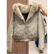 现货高品质美式高街冬季重磅硬挺短款座山雕毛领棉衣男女加厚外套，男装棉衣，电商A486