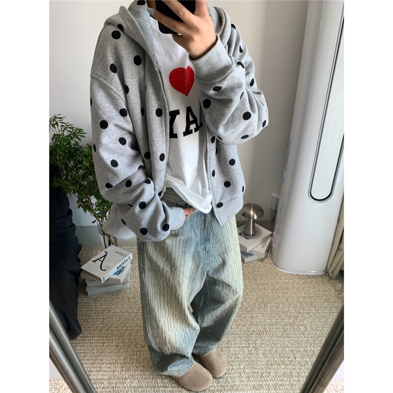 春季短宽ins连帽拉链百搭波点连帽卫衣D328-KS9901-P78,男装卫衣,电商D328