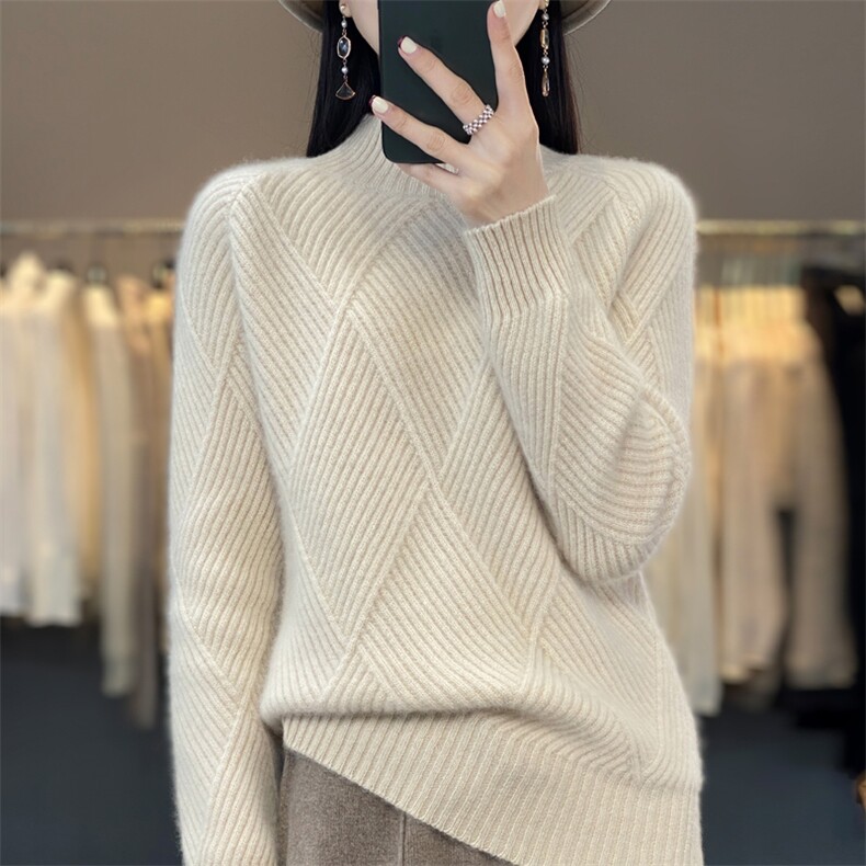半高领毛衣女2024年新款秋冬纯色针织衫女加厚羊绒,女装羊绒衫,鹿一羊绒