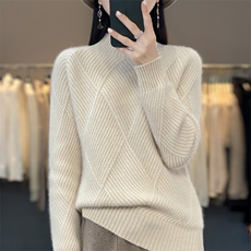 半高领毛衣女2024年新款秋冬纯色针织衫女加厚羊绒，女装羊绒衫，鹿一羊绒