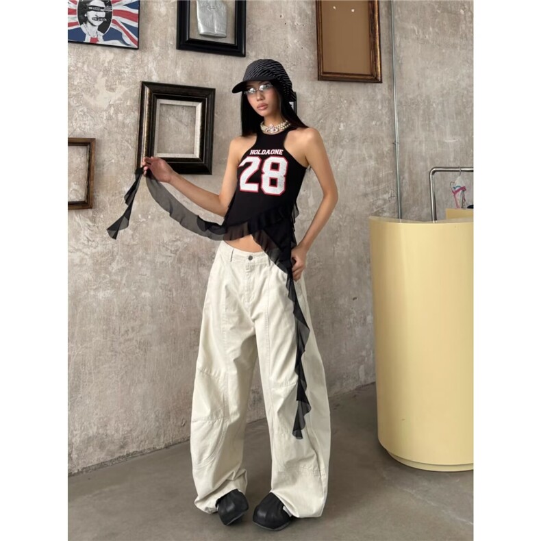 2025美式复古辣妹嘻哈宽松廓版工装裤口袋设计感阔腿裤休闲裤,男装工装外套,星座506A