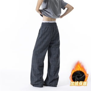 XK468-2JR-P38加绒秋冬灰色格子裤男松弛感美式休闲阔腿直筒裤图片
