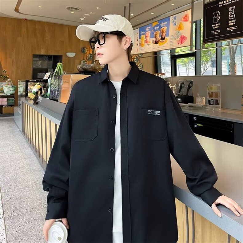 贴标衬衫男薄款夏季韩版潮流宽松帅上衣服潮牌衬衣外套CY868-P34,男装衬衫,星座412-3