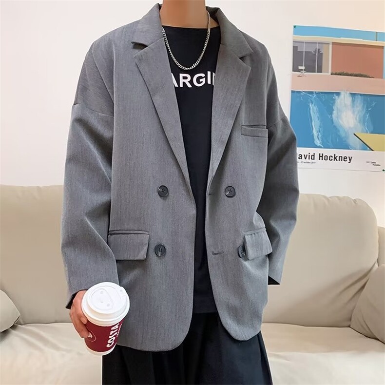 潮2023标准两粒双排扣西服上衣春季长袖男平驳领西装W4720-P50,男装西服,星座412-2
