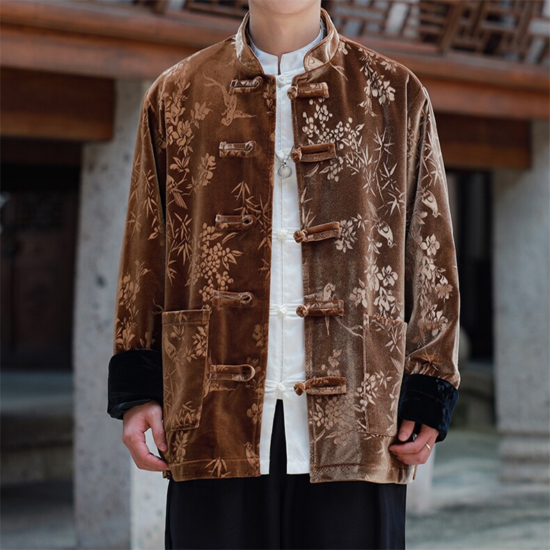 2024加厚秋冬新中式新款丝绒压花加厚夹克外套JK9911-P115控188图片
