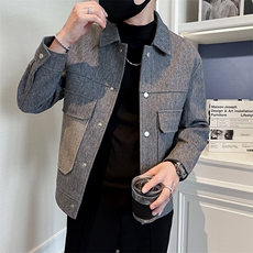 男新款呢子大衣秋冬妮子毛呢拼色宽松夹克外套A236-JK-5097-P135，男装夹克，电商A236