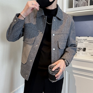 男新款呢子大衣秋冬妮子毛呢拼色宽松夹克外套A236-JK-5097-P135图片