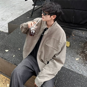 水洗重工夹克男秋季美式痞帅穿搭外套春秋款廓形棒球服W9333/P78图片