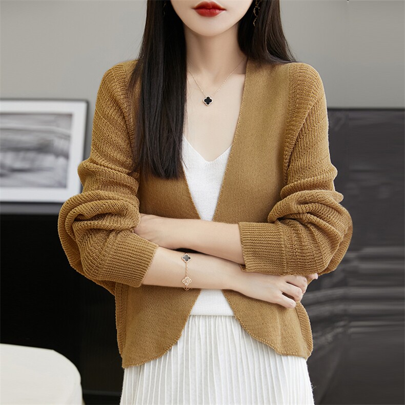 天丝亚麻时尚披肩针织外套女薄款蝙蝠袖针织开衫夏季空调衫防晒衫,针织衫/毛衣,朝思羊绒