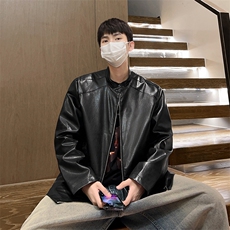 男士立领皮夹克男秋季宽松机床皮衣潮外套A266-PY005-P40，男装皮衣，电商A266