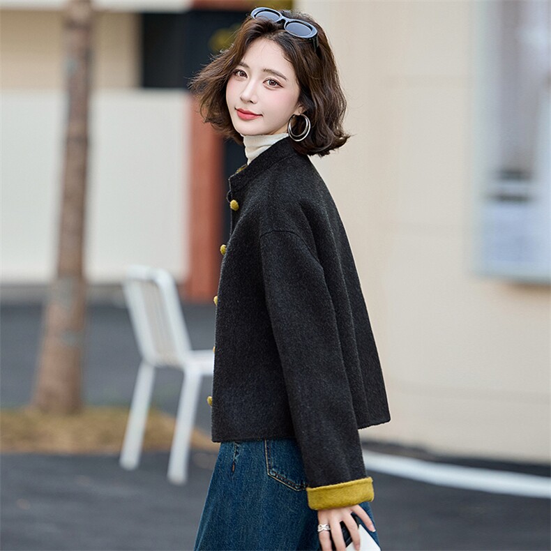 双面羊绒大衣女小个子短款2025新款春季高级感韩系纯羊毛呢外套,女装双面呢大衣,美沁