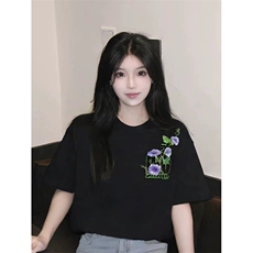 万针全刺绣工艺抖音得物高品质260克重磅纯棉双纱美式高街短袖T恤，男装T恤，电商A486