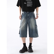 水洗工装牛仔短裤男款夏季美式街头宽松做旧阔腿七分裤ZA2107-P49，男装牛仔裤，星座208-5