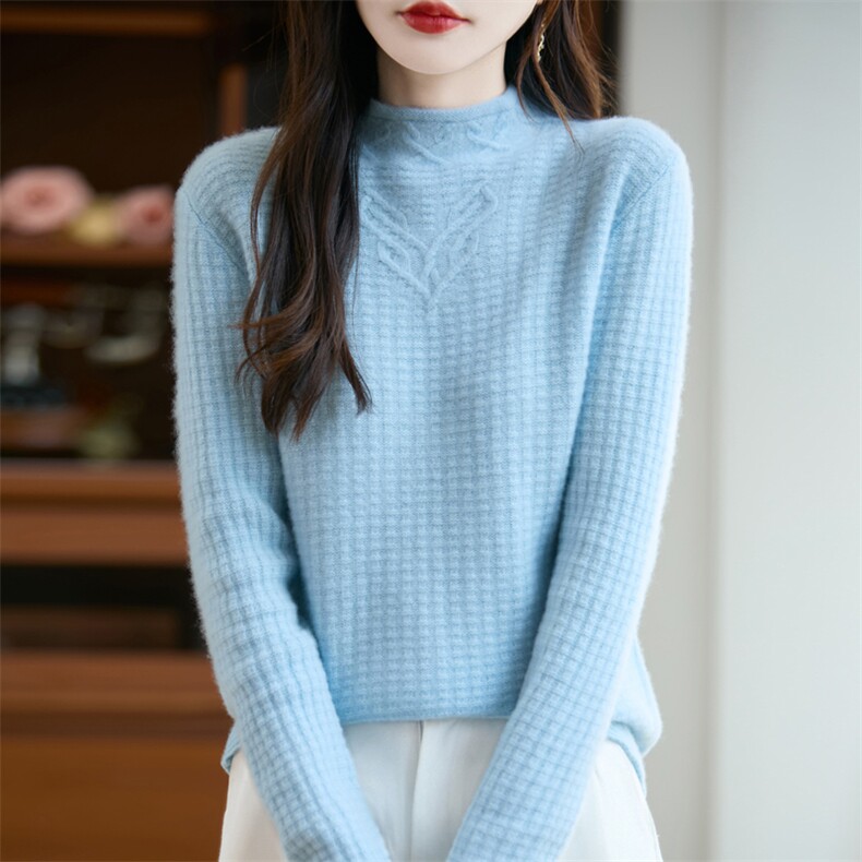 100纯羊毛半高领打底衫女2025新款洋气秋冬内搭针织加厚保暖毛衣,针织衫/毛衣,昭美羊绒