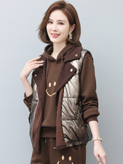 新款春秋冬装毛皮一体马甲女翻领拉链钮扣棉衣女，女装马甲，璐依舞