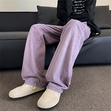 2024春秋款美式高街牛仔裤直筒裤复古百搭情侣紫色长裤子T1734/48，男装牛仔裤，星座506