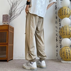 W278-P42新中式风盘扣夏季新款高级垂感宽松束脚裤休闲长裤，男装休闲裤，星座911-1