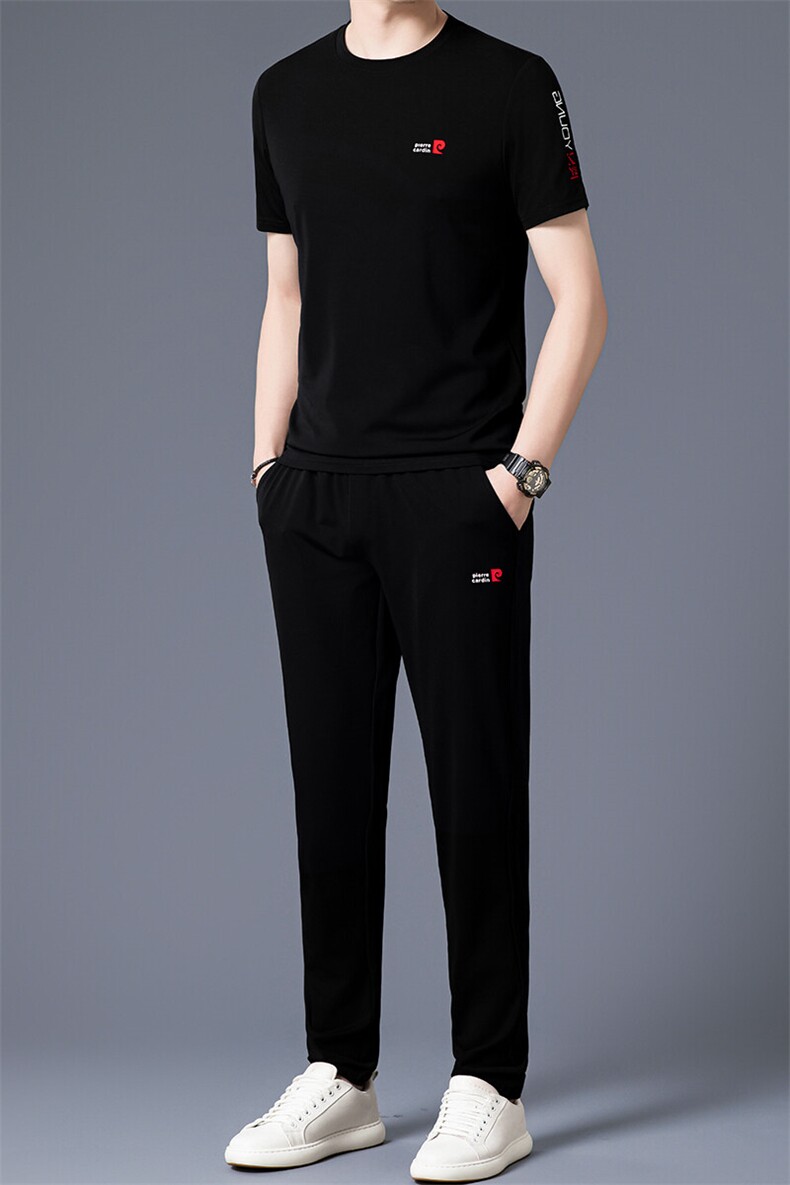 HP5080夏季新款男士运动休闲套装二件套圆领刺绣男装速干百搭短袖,男装休闲套装,电商B360