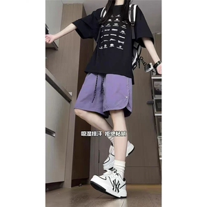 多巴胺速干短裤女夏季高腰薄款冰丝裤子宽松运动休闲沙滩五分中裤图片