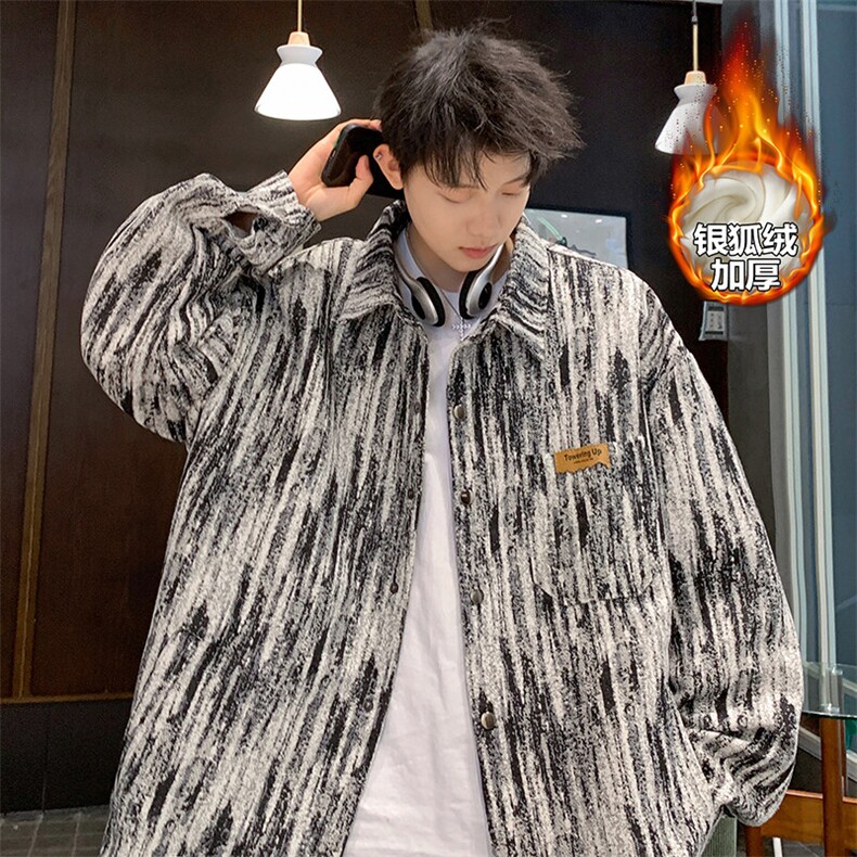 特批P63无差价冬季银狐绒棉服男扎染时尚小香风外套J683J加绒,男装棉衣,电商A001