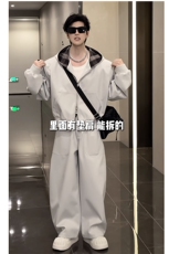 2026春季休闲连帽宽松夹克弯刀长裤套装W368-P128K368-P78(网图，男装夹克，电商B267