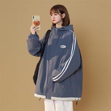 JK6001/P60春装新款中性风撞色连帽夹克男女宽松大码外套上衣控78，女装短外套，电商A141