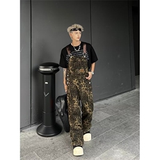 复古街头感vibe豹纹背带工装裤男宽松大口袋连体裤NW065，男装工装外套，星座1116A-1（原606A）