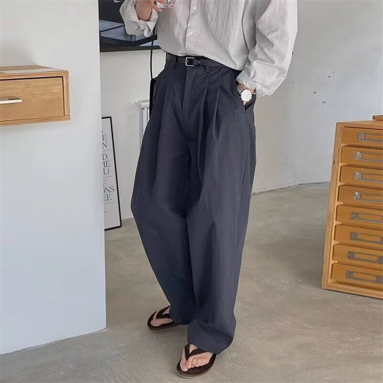 亚麻休闲裤男士春夏季高级感百搭宽松直筒透气阔腿长裤子图片