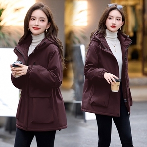 现货2025年冬季连帽加绒加厚女派克服冲锋衣图片