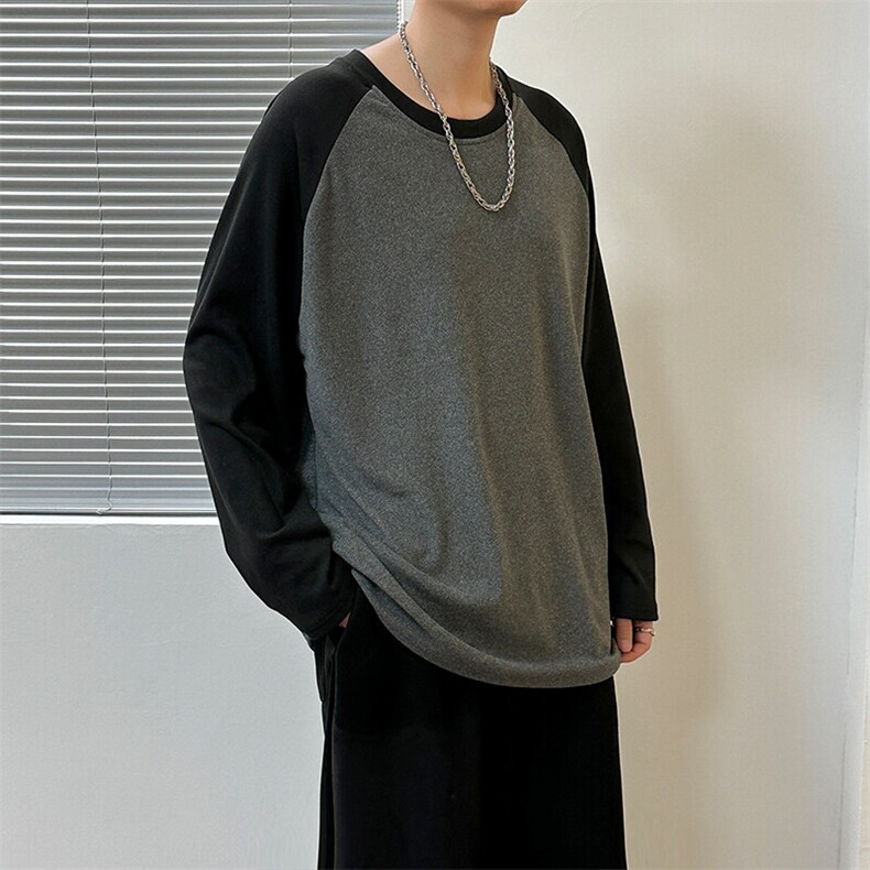 2025现货新款拼色长袖T恤男宽松休闲打底衫上衣A351-AT2536-P40,男装T恤,电商A351