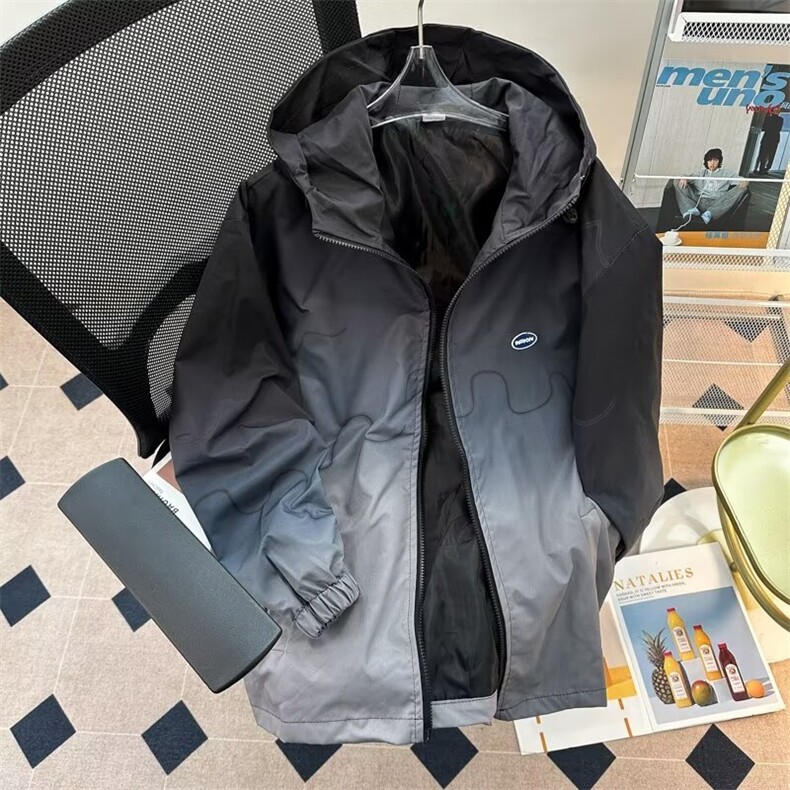 渐变色连帽冲锋衣夹克男秋季潮牌痞帅小众设计感宽松休闲外套,男装夹克,星座1013