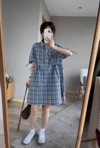 6987格子抽绳裙，女装，续加 XJ