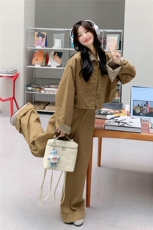 新款！大量！格子拼接工装阔腿裤两件套2C133-8975-P195-K268，女装套装/套裙，2C133