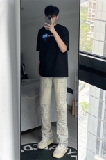 B221美式ins高街暗黑小众修身小脚破洞牛仔裤LK23055-P65控88，男装牛仔裤，电商B221