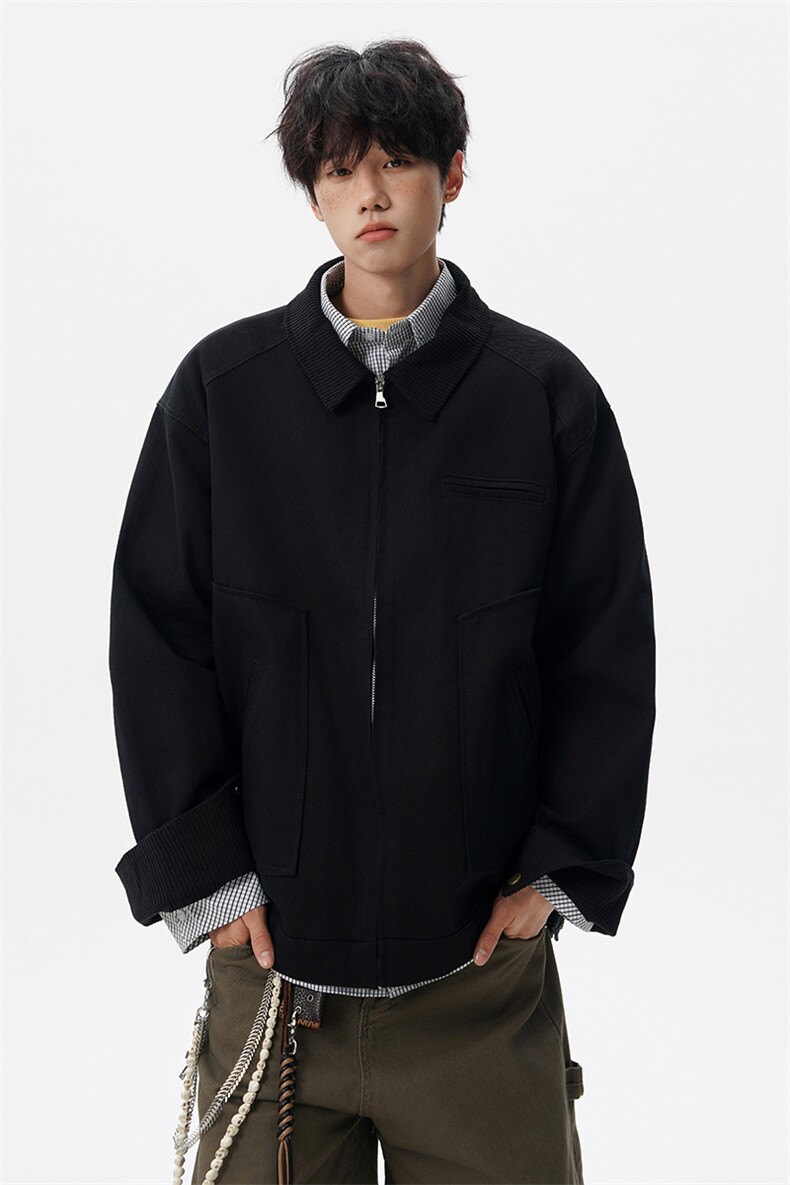 M-8XL美式复古水洗夹克男拼接灯芯绒外套休闲茄克衫上衣JK1325P88,男装夹克,电商D206-1