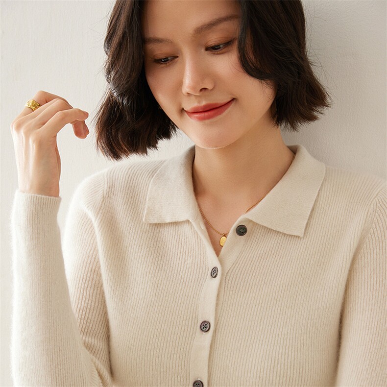 秋季新款翻领修身显瘦女士长袖35%羊绒衫,女装羊绒衫,七柒羊绒