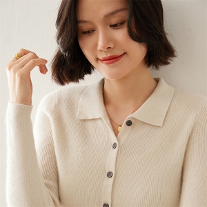 秋季新款翻领修身显瘦女士长袖35%羊绒衫图片