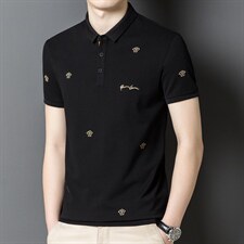 男士短袖T恤薄碎花刺绣男装夏季新款青年男士时尚休闲polo体恤衫图片