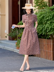 全棉碎花连衣裙夏新款收腰显瘦田园风优雅裙子（细节图颜色为准），女装连衣裙，水衣源