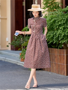 全棉碎花连衣裙夏新款收腰显瘦田园风优雅裙子（细节图颜色为准）图片