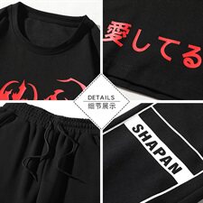 夏季新款潮牌青少年运动休闲两件套宽松T恤七分袖套装男TZ216，男装T恤，电商A441