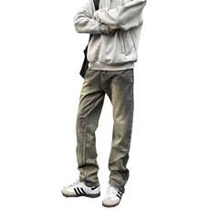 美式ins高街hiphop拉链直筒重工艺水洗牛仔裤货号K685P55，男装牛仔裤，电商A063