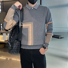 社会小伙春秋假两件衬衫领毛衣男韩版打底针织衫男外套M3347，男装针织衫/毛衣，星座1116A-2（原606A-1）