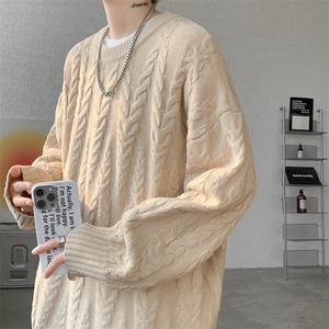 8XL-M麻花毛衣男宽松大码慵懒风情侣圆领针织衫线衣外套MY1512P65图片