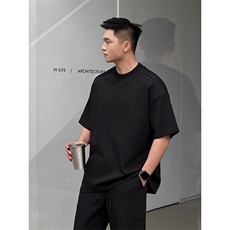 网图260克重磅高级感夏季正肩显瘦短袖轮廓线纯色重磅男士T恤P33，男装T恤，电商C306-1