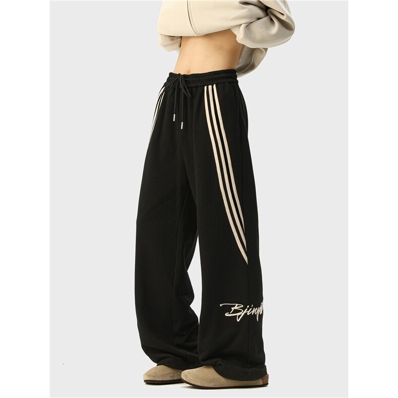 刺绣三条杠卫裤男秋季潮牌宽松运动长裤阔腿休闲裤子XX777P38，男装休闲裤，星座1013-5